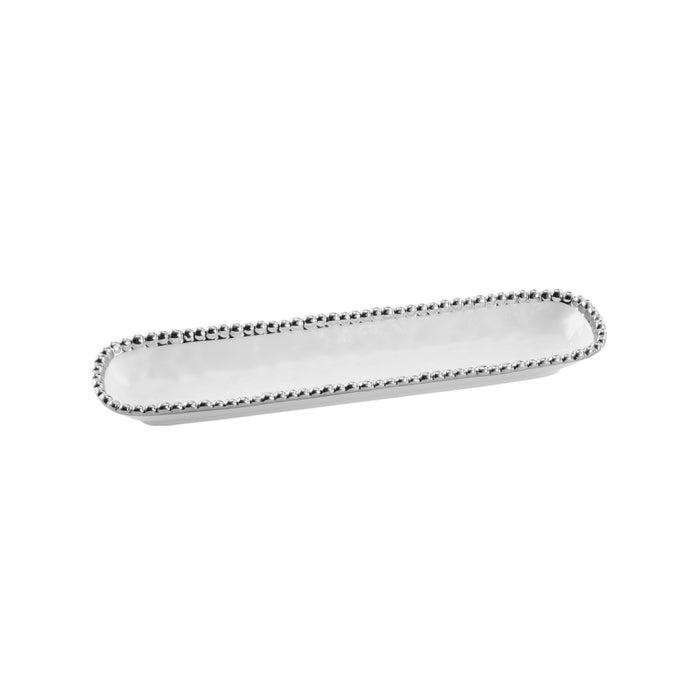 Pampa Bay 14" x 3.5" Salerno White-Silver Rectangular Porcelain Cracker Tray - 6/Case - CER1150W