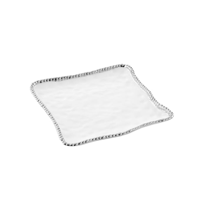 Pampa Bay 11" x 11" Salerno White-Silver Square Porcelain Serving Platter - 2/Case - CER1400W