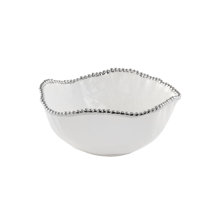Pampa Bay 10.5" Salerno White-Silver Round Porcelain Large Salad Bowl - 2/Case - CER1721W
