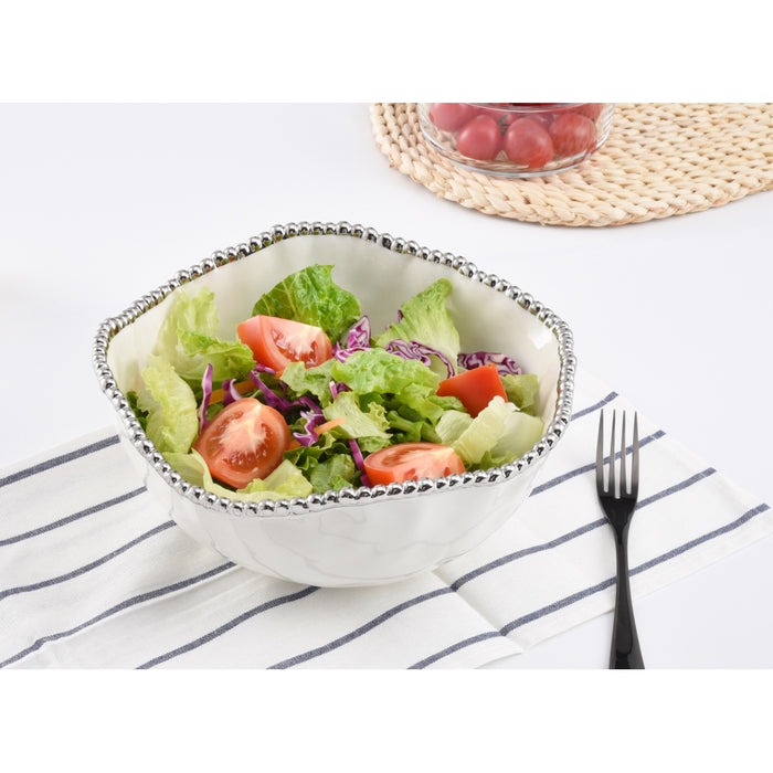 Pampa Bay 10.5" Salerno White-Silver Round Porcelain Large Salad Bowl - 2/Case - CER1721W