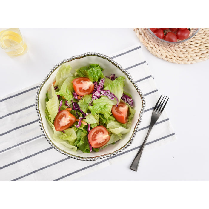Pampa Bay 10.5" Salerno White-Silver Round Porcelain Large Salad Bowl - 2/Case - CER1721W