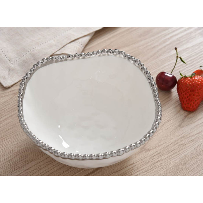 Pampa Bay 6.5" Salerno White-Silver Round Porcelain Medium Bowl - CER1726W