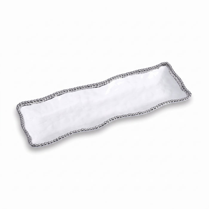 Pampa Bay 19" x 6.5" Salerno White-Silver Rectangular Porcelain Serving Plate - CER2109W
