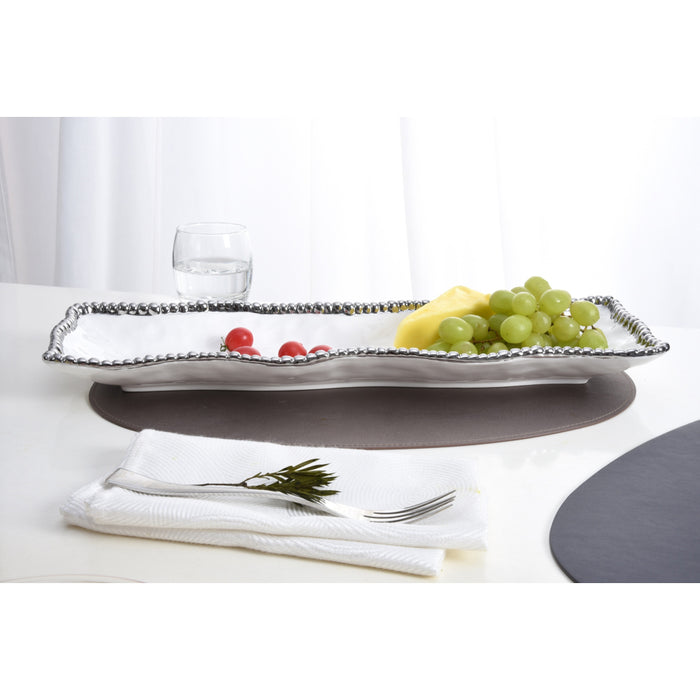 Pampa Bay 19" x 6.5" Salerno White-Silver Rectangular Porcelain Serving Plate - CER2109W