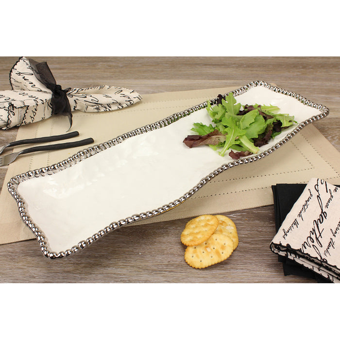 Pampa Bay 19" x 6.5" Salerno White-Silver Rectangular Porcelain Serving Plate - CER2109W