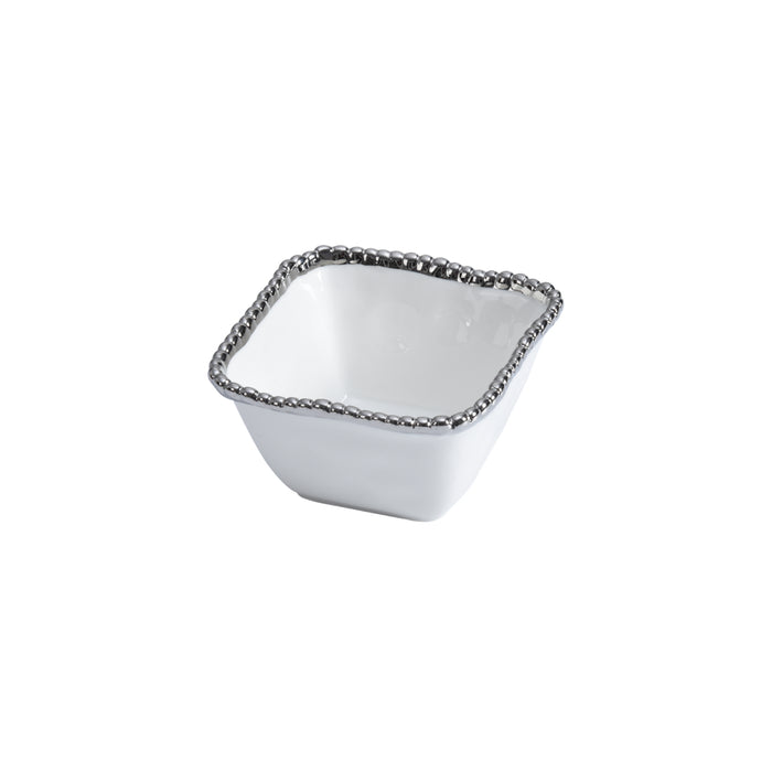 Pampa Bay 4.75" x 4.75" Salerno White-Silver Square Porcelain Snack Bowl - 6/Case - CER2251W