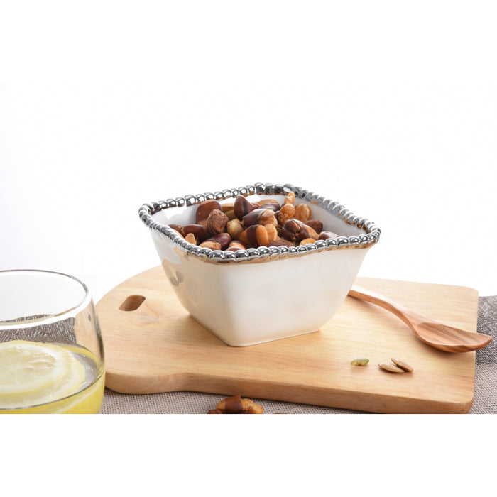Pampa Bay 4.75" x 4.75" Salerno White-Silver Square Porcelain Snack Bowl - 6/Case - CER2251W