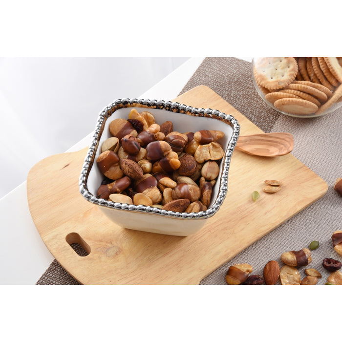 Pampa Bay 4.75" x 4.75" Salerno White-Silver Square Porcelain Snack Bowl - 6/Case - CER2251W