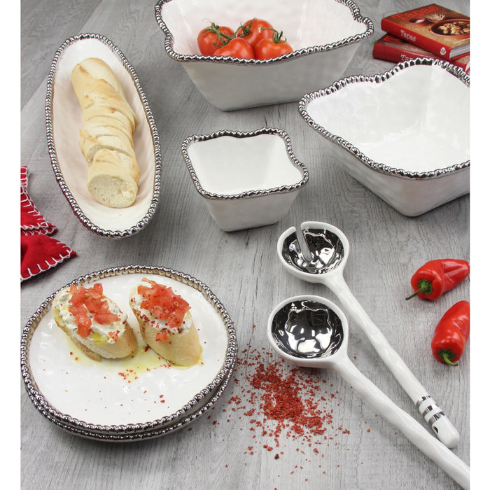Pampa Bay 4.75" x 4.75" Salerno White-Silver Square Porcelain Snack Bowl - 6/Case - CER2251W