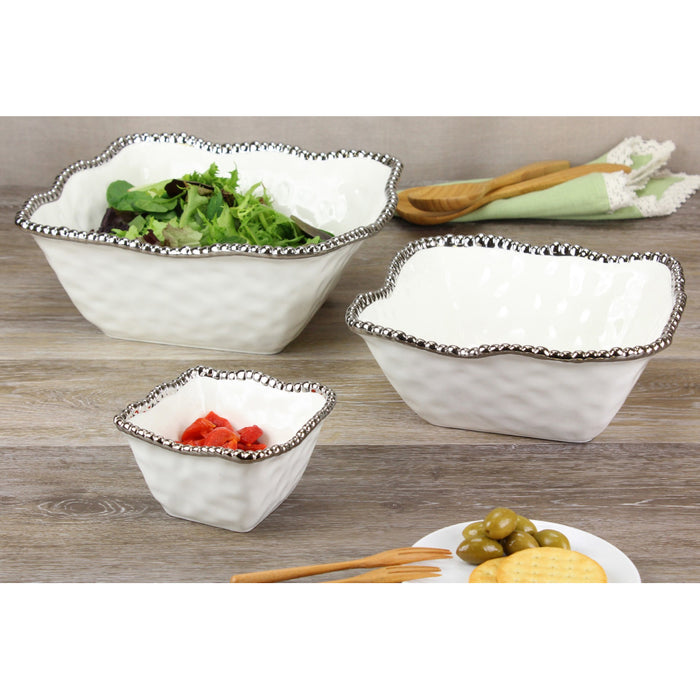 Pampa Bay 4.75" x 4.75" Salerno White-Silver Square Porcelain Snack Bowl - 6/Case - CER2251W