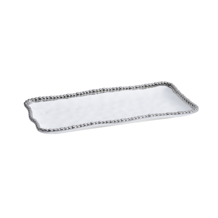 Pampa Bay 13.75" x 6.25" Salerno White-Silver Rectangular Porcelain Medium Serving Tray - 3/Case - CER2432W