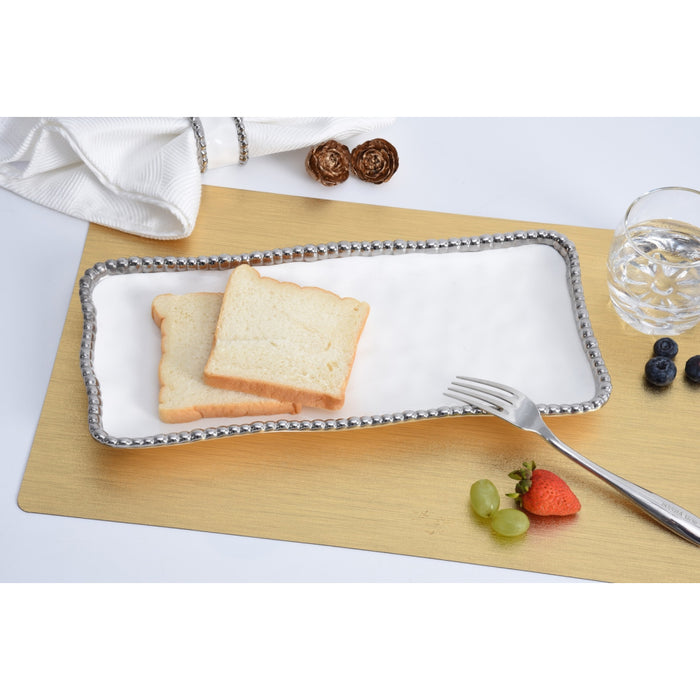 Pampa Bay 13.75" x 6.25" Salerno White-Silver Rectangular Porcelain Medium Serving Tray - 3/Case - CER2432W