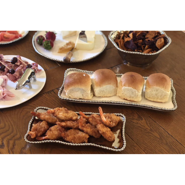 Pampa Bay 13.75" x 6.25" Salerno White-Silver Rectangular Porcelain Medium Serving Tray - 3/Case - CER2432W