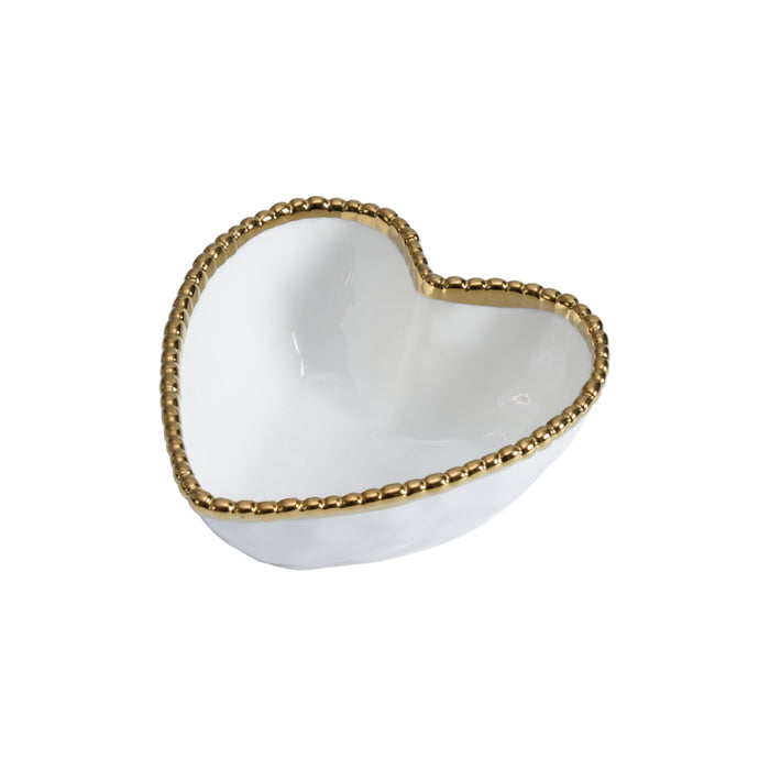Pampa Bay 5.5" x 5.75" Love is in the Air White-Gold Heart-Shaped Porcelain Serving Bowl - 3/Case - CER2639WG