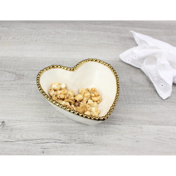 Pampa Bay 5.5" x 5.75" Love is in the Air White-Gold Heart-Shaped Porcelain Serving Bowl - 3/Case - CER2639WG