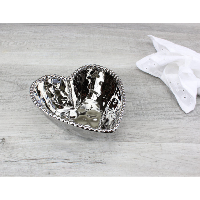 Pampa Bay 5.5" x 5.75" Love is in the Air Silver Heart-Shaped Porcelain Serving Bowl - 3/Case - CER2639
