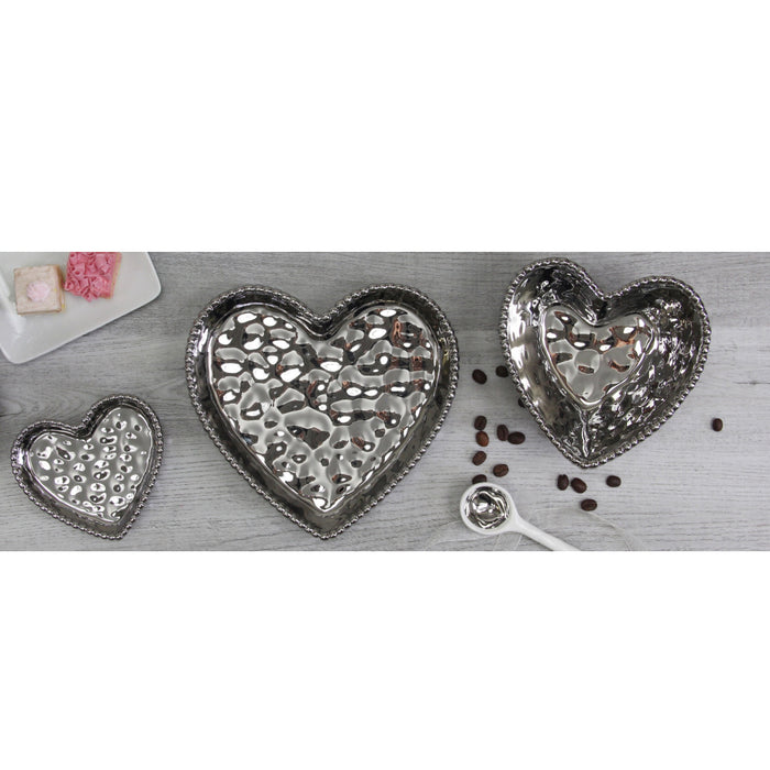 Pampa Bay 7" x 7" Love is in the Air Silver Heart-Shaped Porcelain Medium Serving Plate - 4/Case - CER2642
