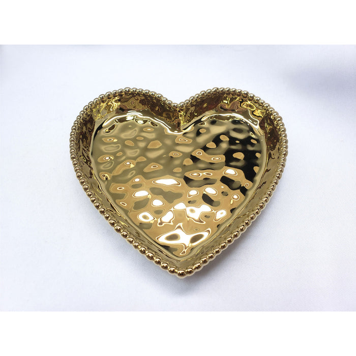 Pampa Bay 7" x 7" Love is in the Air Gold Heart-Shaped Porcelain Medium Serving Plate - 4/Case - CER2642G
