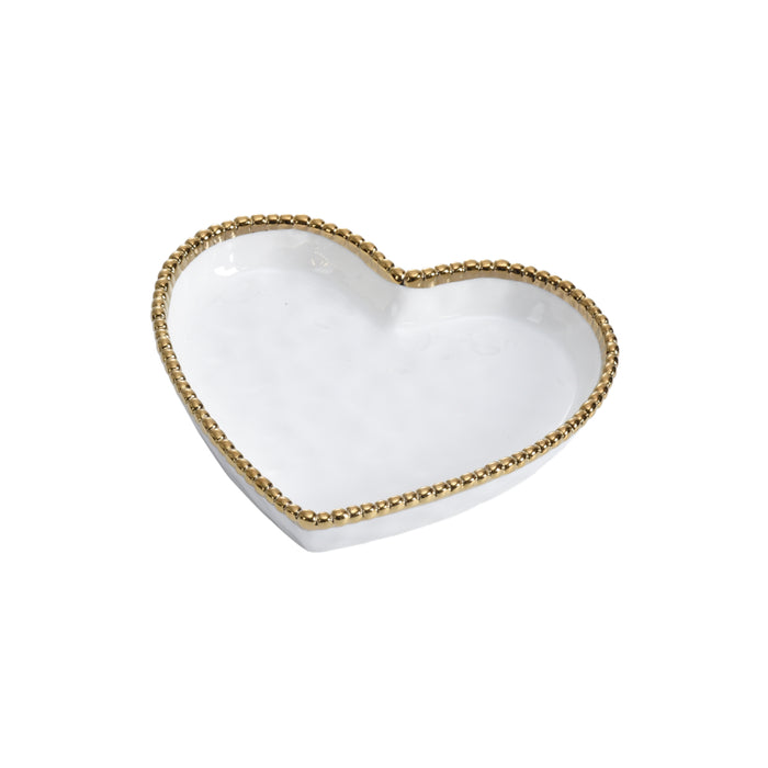 Pampa Bay 7" x 7" Love is in the Air White-Gold Heart-Shaped Porcelain Medium Serving Plate - 4/Case - CER2642WG