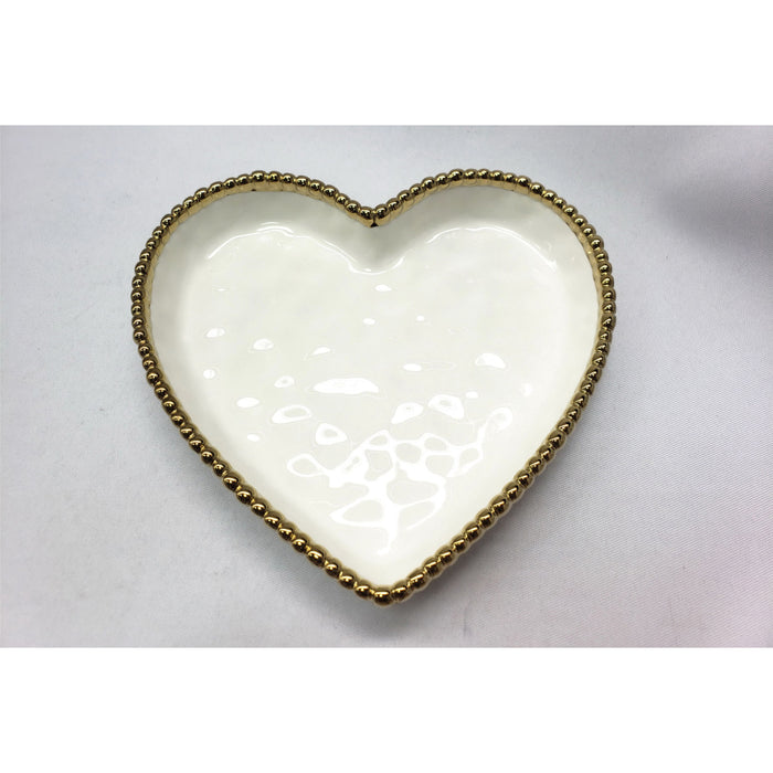 Pampa Bay 7" x 7" Love is in the Air White-Gold Heart-Shaped Porcelain Medium Serving Plate - 4/Case - CER2642WG