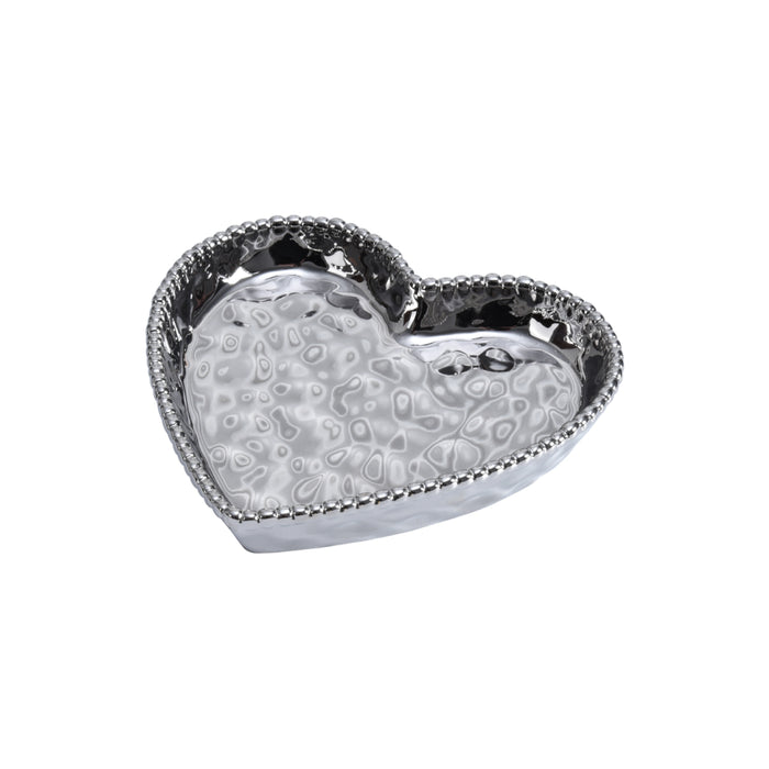 Pampa Bay 7" x 7" Love is in the Air Silver Heart-Shaped Porcelain Medium Serving Plate - 4/Case - CER2642