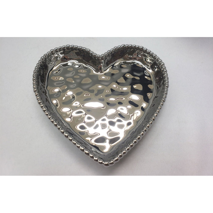Pampa Bay 7" x 7" Love is in the Air Silver Heart-Shaped Porcelain Medium Serving Plate - 4/Case - CER2642