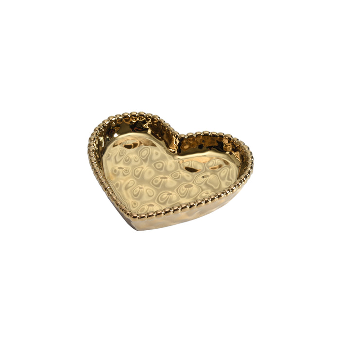 Pampa Bay 4" x 4" Love is in the Air Gold Heart-Shaped Porcelain Mini Serving Plate - 6/Case - CER2643G