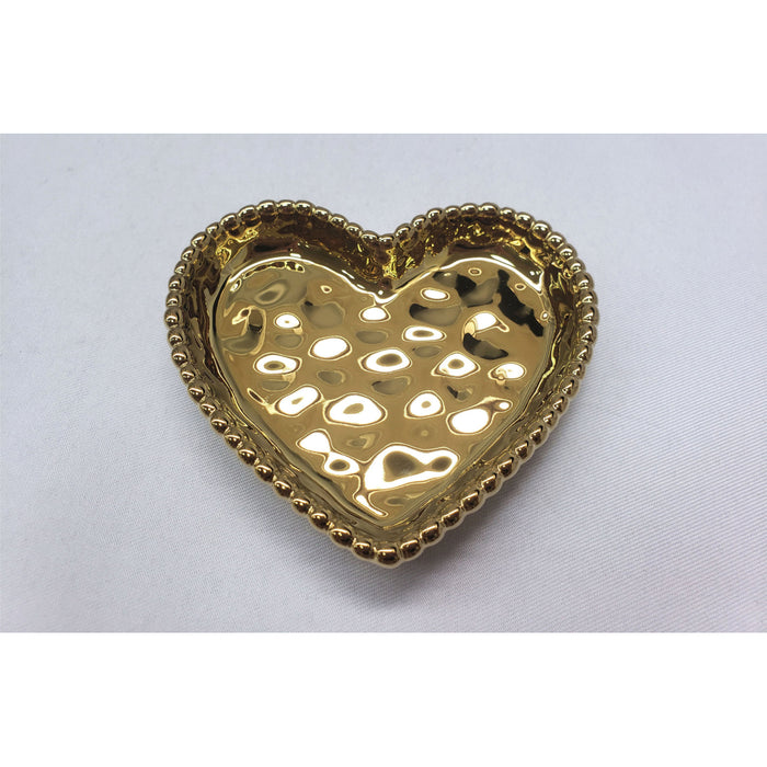 Pampa Bay 4" x 4" Love is in the Air Gold Heart-Shaped Porcelain Mini Serving Plate - 6/Case - CER2643G