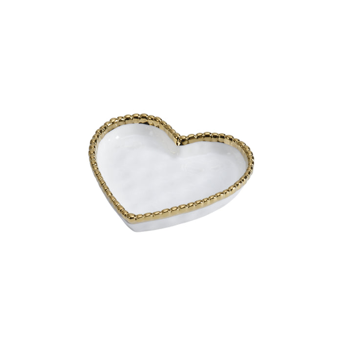 Pampa Bay 4" x 4" Love is in the Air White-Gold Heart-Shaped Porcelain Mini Serving Plate - 6/Case - CER2643WG