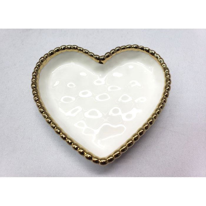 Pampa Bay 4" x 4" Love is in the Air White-Gold Heart-Shaped Porcelain Mini Serving Plate - 6/Case - CER2643WG