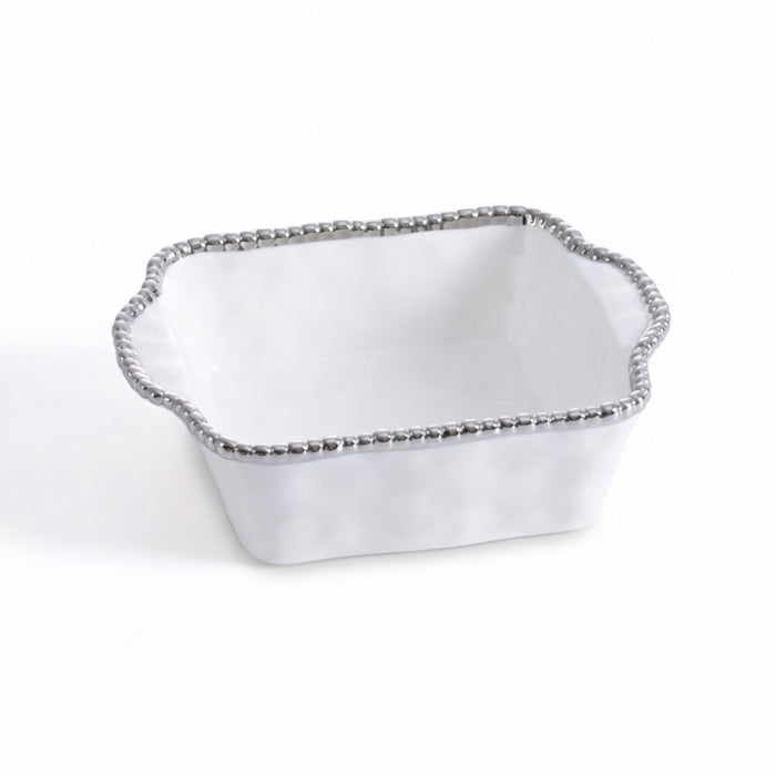 Pampa Bay 8" x 8" Salerno White-Silver Square Porcelain Baking Dish - CER2657W