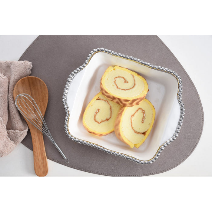 Pampa Bay 8" x 8" Salerno White-Silver Square Porcelain Baking Dish - CER2657W