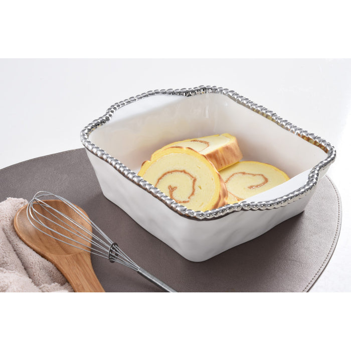 Pampa Bay 8" x 8" Salerno White-Silver Square Porcelain Baking Dish - CER2657W