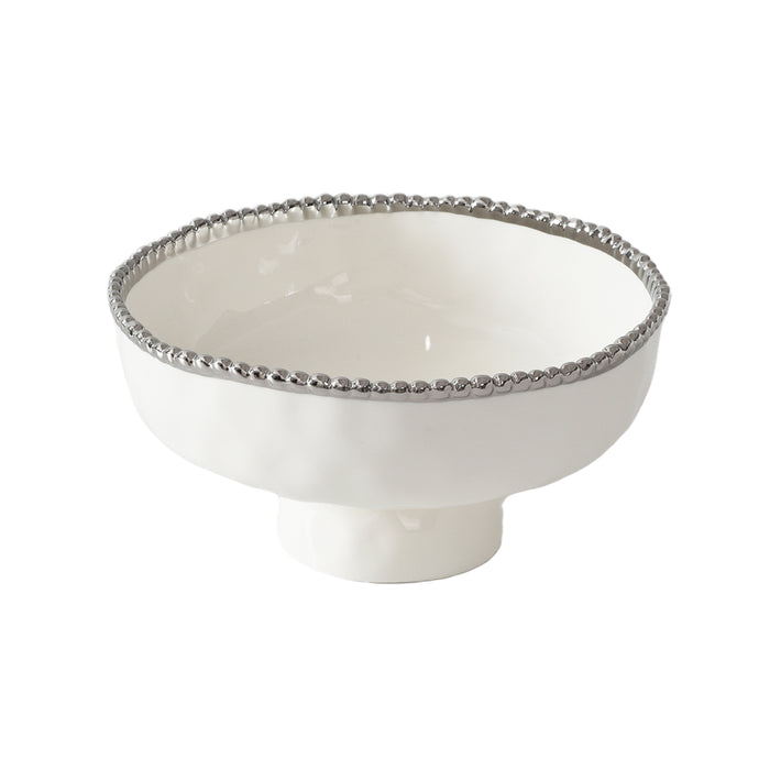 Pampa Bay 8" Salerno White-Silver Round Porcelain Medium Footed Bowl - 2/Case - CER2849W