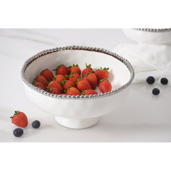 Pampa Bay 8" Salerno White-Silver Round Porcelain Medium Footed Bowl - 2/Case - CER2849W