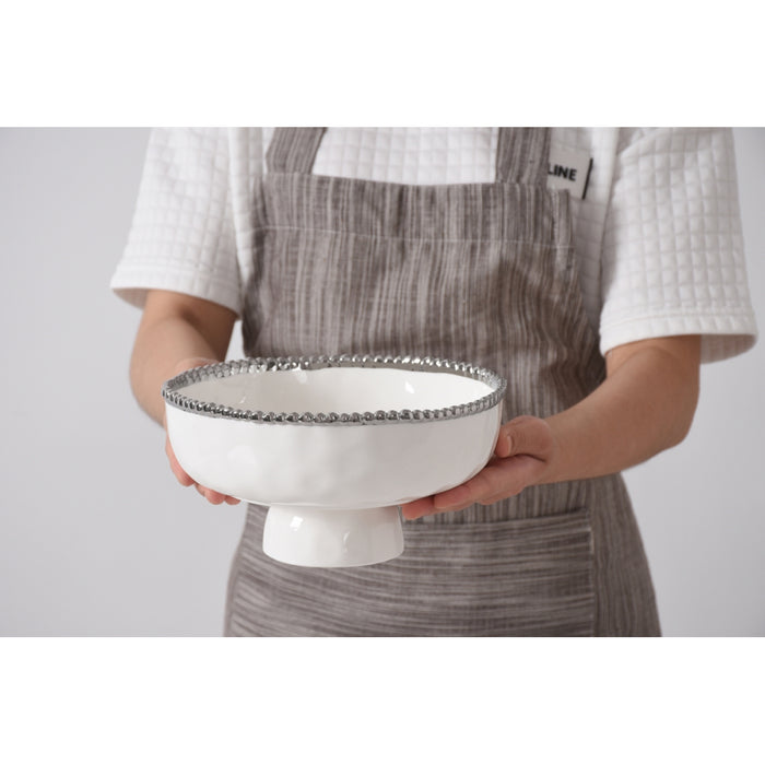 Pampa Bay 8" Salerno White-Silver Round Porcelain Medium Footed Bowl - 2/Case - CER2849W