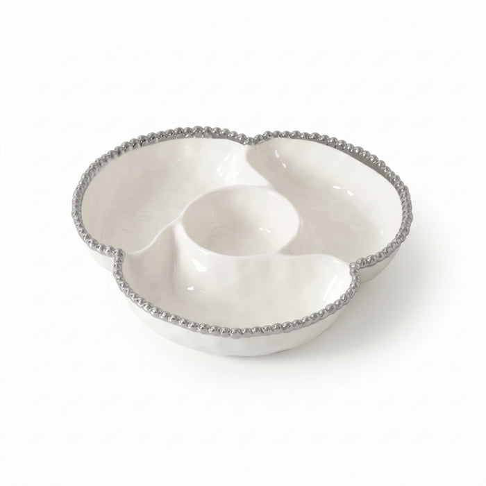 Pampa Bay 4-Section Salerno White-Silver Porcelain Serving Plate - CER2944W