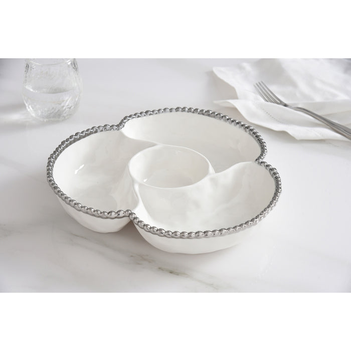 Pampa Bay 4-Section Salerno White-Silver Porcelain Serving Plate - CER2944W