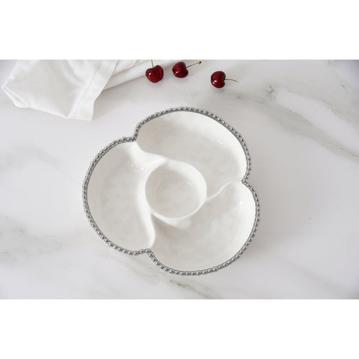 Pampa Bay 4-Section Salerno White-Silver Porcelain Serving Plate - CER2944W