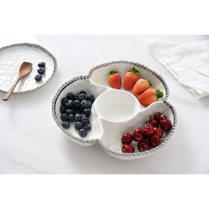 Pampa Bay 4-Section Salerno White-Silver Porcelain Serving Plate - CER2944W