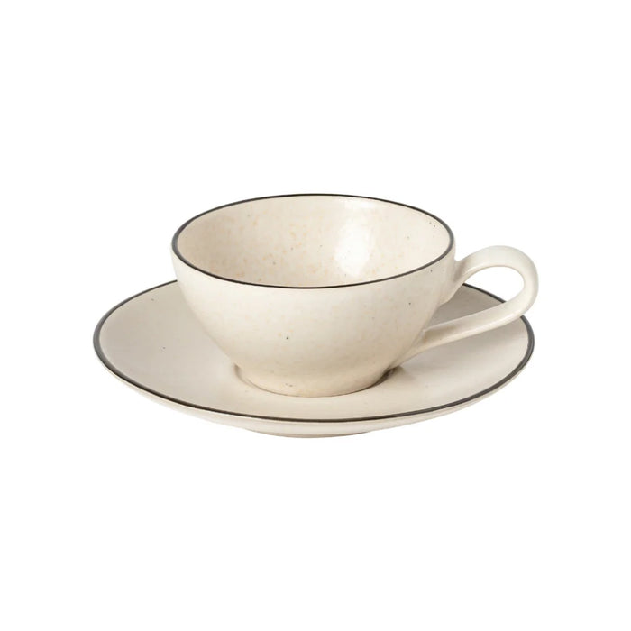 Costa Nova 7 Oz. Augusta Natural-Black Stoneware Tea Cup & Saucer Set - 6/Case - COCS01-NAB