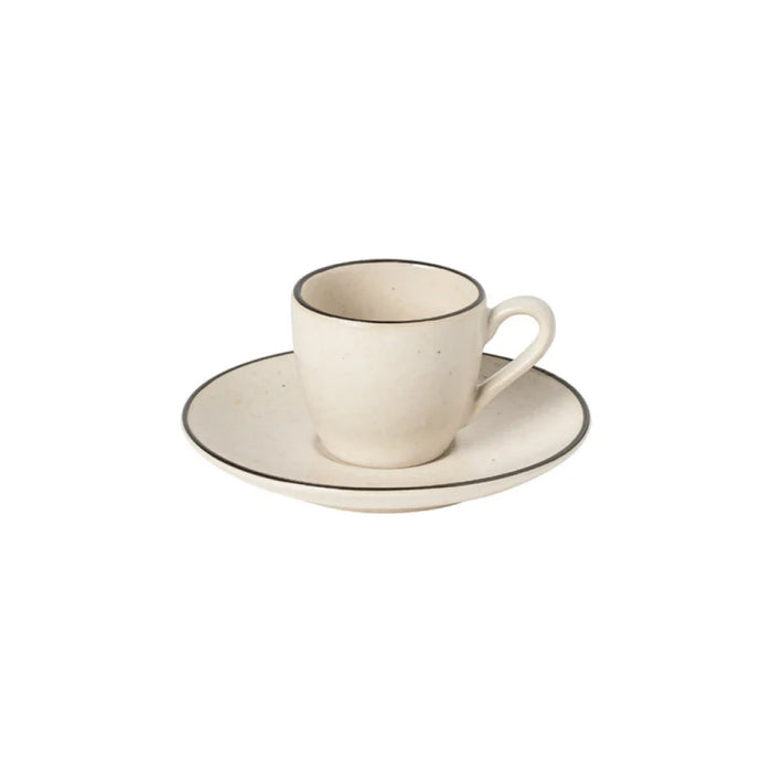 Costa Nova 3 Oz. Augusta Natural-Black Stoneware Coffee Cup & Saucer Set - 6/Case - COCS02-NAB