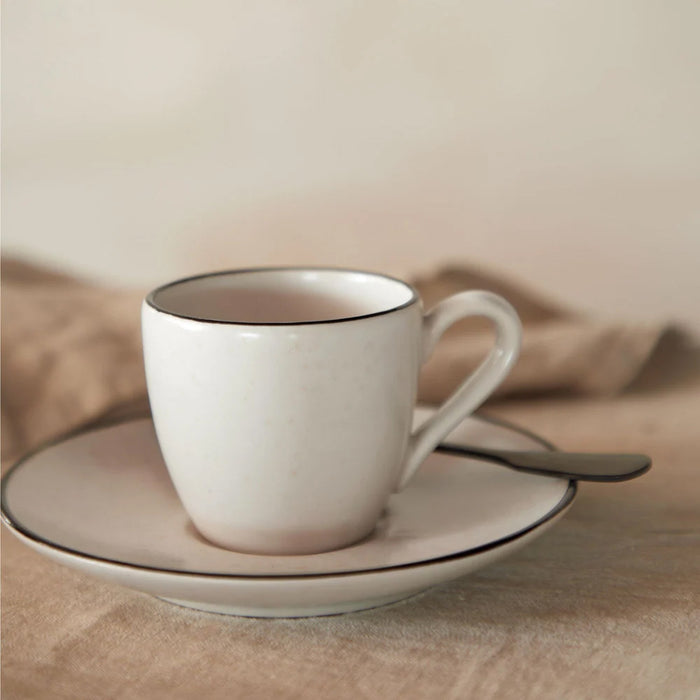 Costa Nova 3 Oz. Augusta Natural-Black Stoneware Coffee Cup & Saucer Set - 6/Case - COCS02-NAB