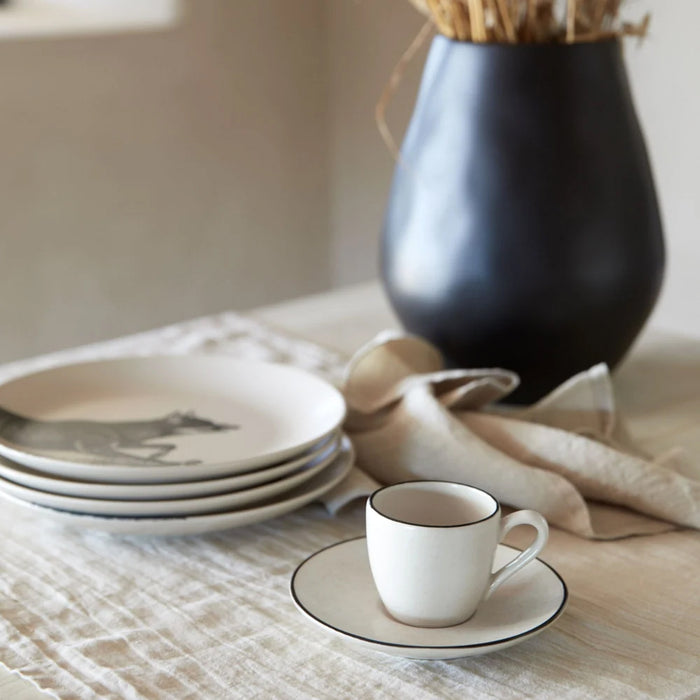 Costa Nova 3 Oz. Augusta Natural-Black Stoneware Coffee Cup & Saucer Set - 6/Case - COCS02-NAB