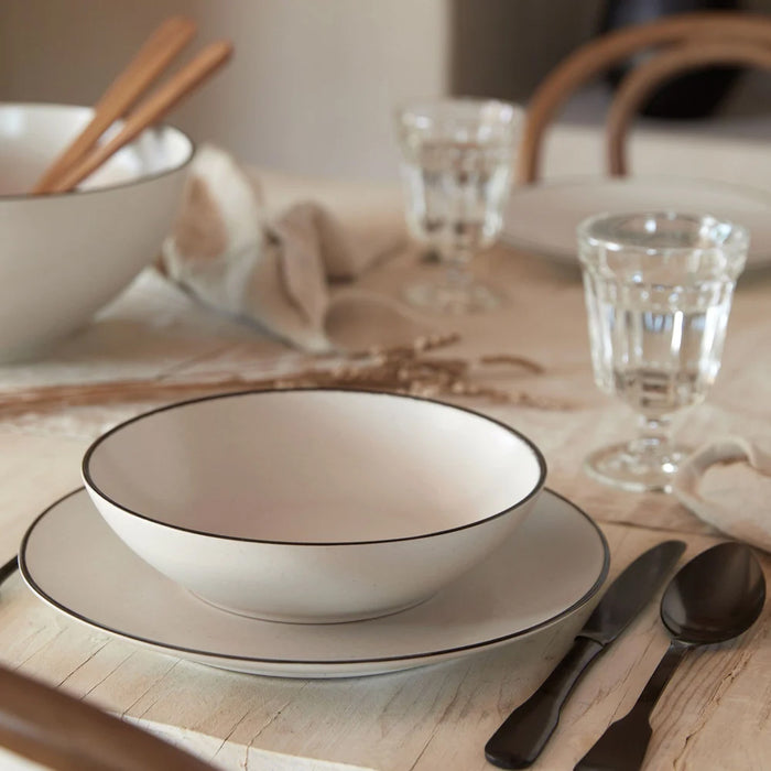 Costa Nova 8.46" Augusta Natural-Black Round Stoneware Soup/Pasta Bowl - 6/Case - COP214-NAB