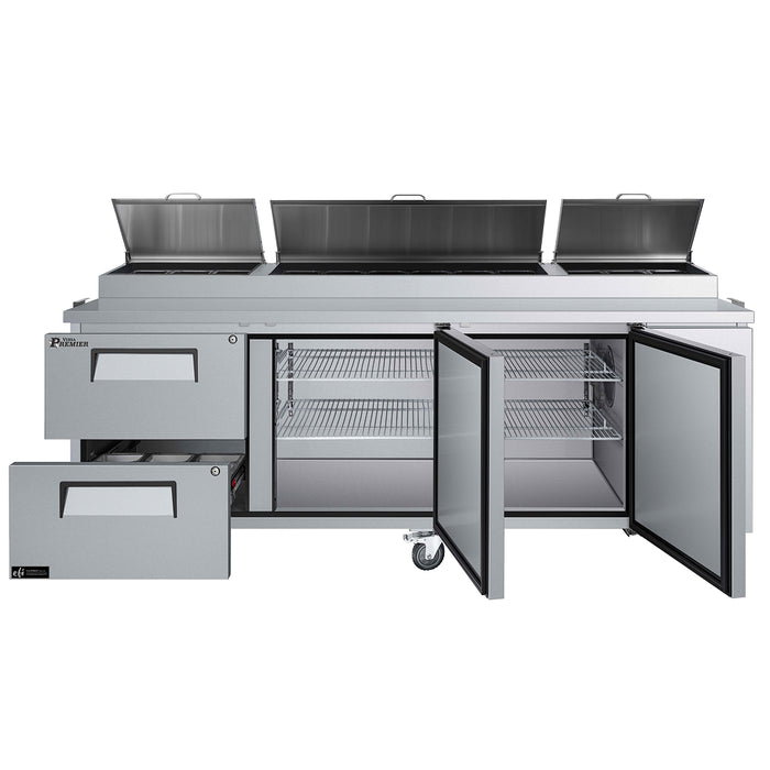EFI Premier CPDW2-93VCP 93" 2-Door & 2-Drawer stainless Steel Refrigerated Pizza Prep Table - 28.4 Cu. Ft.