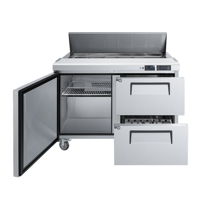 EFI CSDW2-48VCP 48" 1-Door Stainless Steel Salad/Sandwich Refrigerated Prep Table with 2 Drawers - 11.1 Cu. Ft.