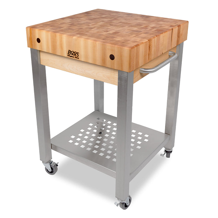 John Boos CUCT24 30" x 24" 4" Thick Maple End Grain Cucina Technica With Undershelf And Towel Bar