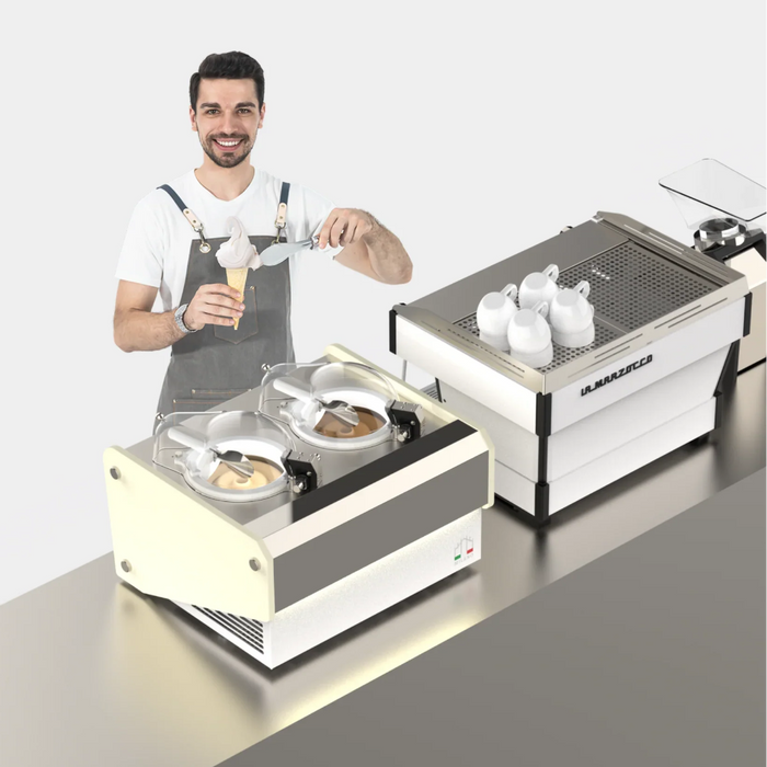 Top Churn 2-Pot Countertop Commercial Ice Cream Machine and Display - V2 Milano