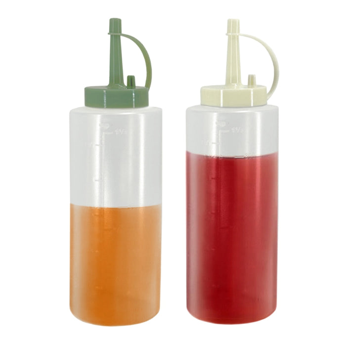 Danesco 1304864AS 10 Oz Clear Squeeze Bottles with Attached Stopper - 2/Pack